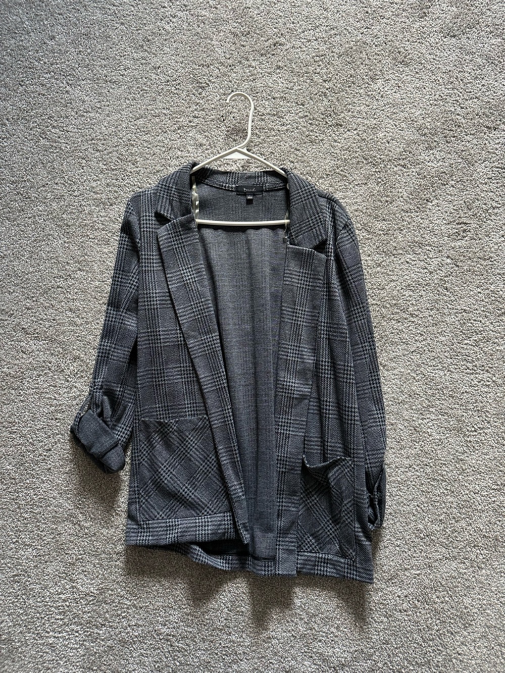 Gray Plaid Open Blazer